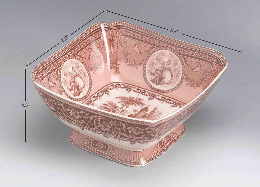 Nathaly Porcelain Scene Square Serving Bowl, Dark Red