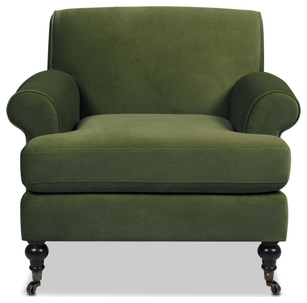 Alana 38" Lawson Accent Arm Chair, Metal Casters, Olive Green Performance Velvet