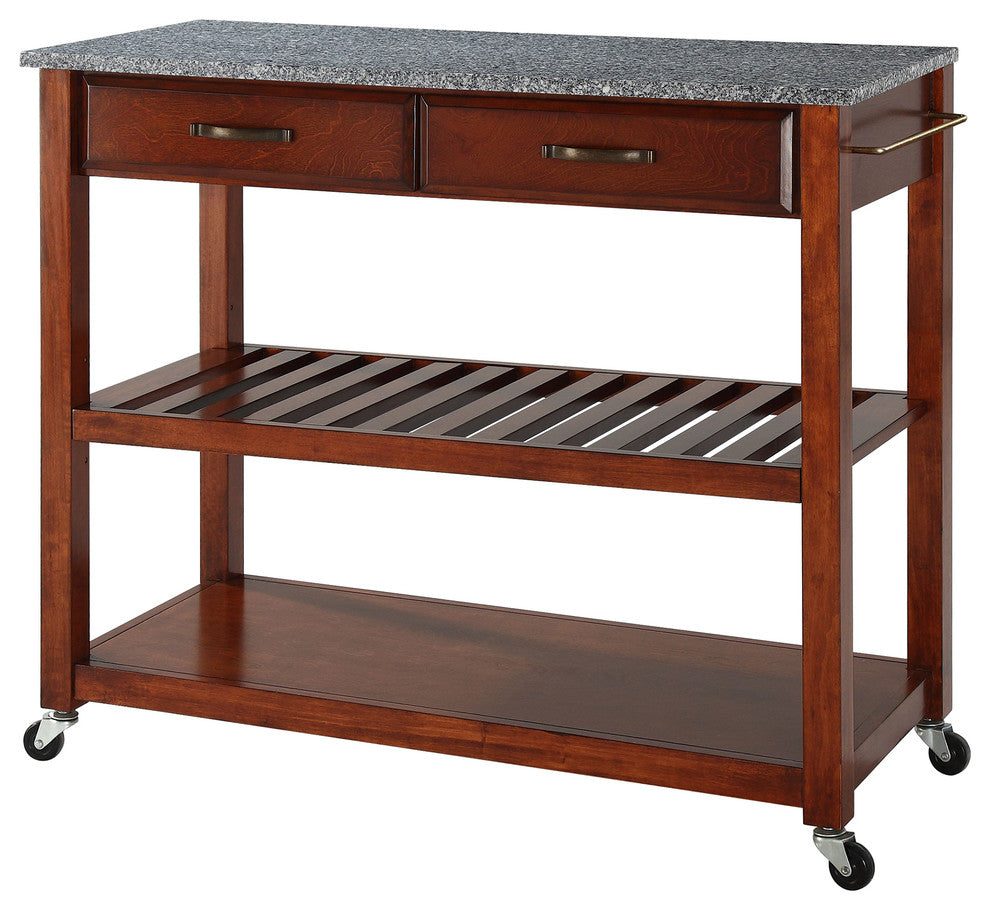 Crosley 2 Drawer Gray Granite Top Kitchen Cart in Cherry