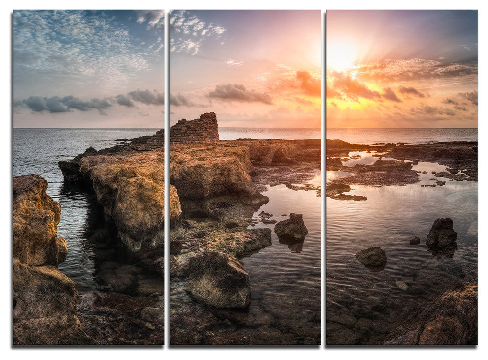 "Sunset Over Rocky African Coast" Metal Wall Art, 3 Panels, 36"x28"