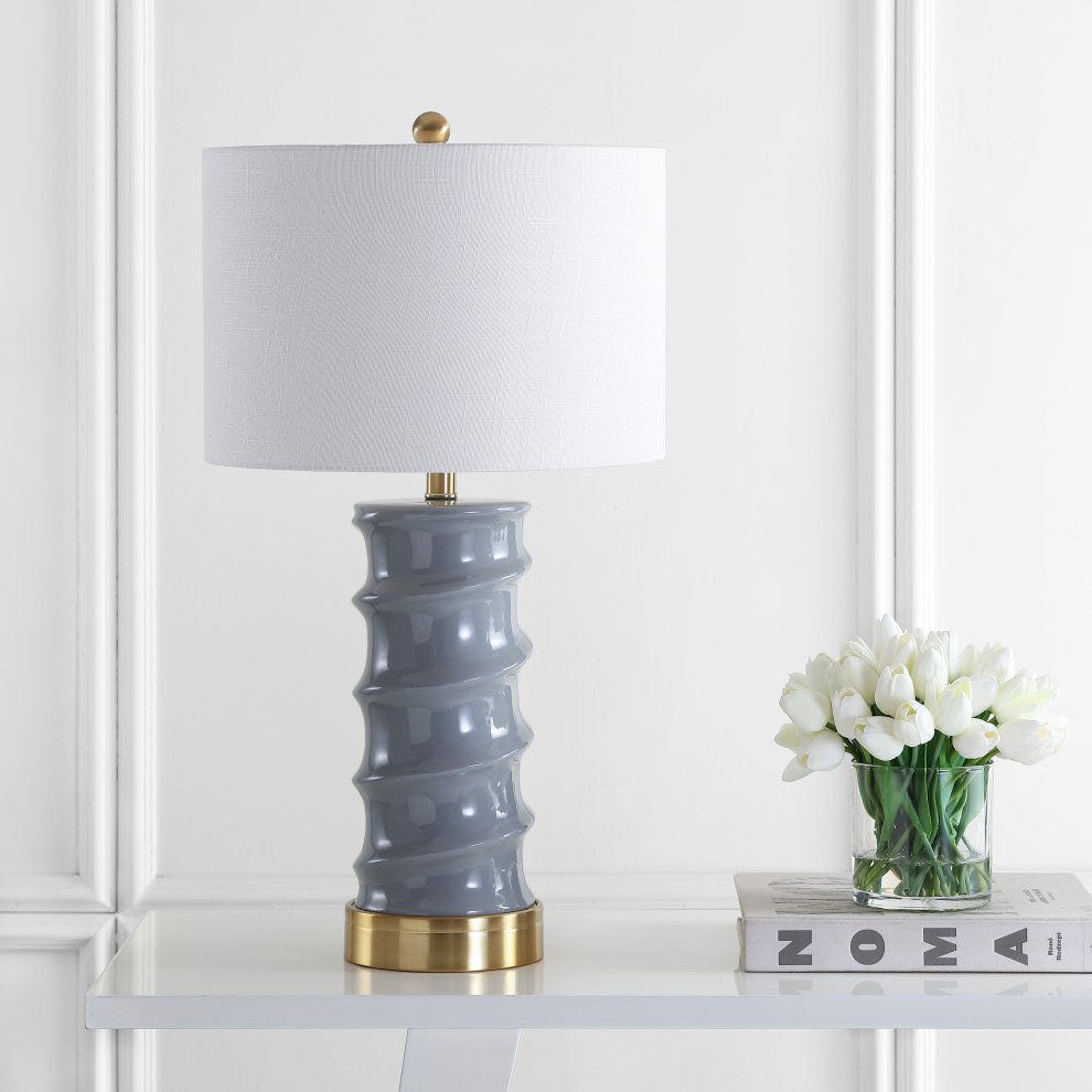 Taipei 28" Ceramic LED Table Lamp, Dark Gray, Gold, White