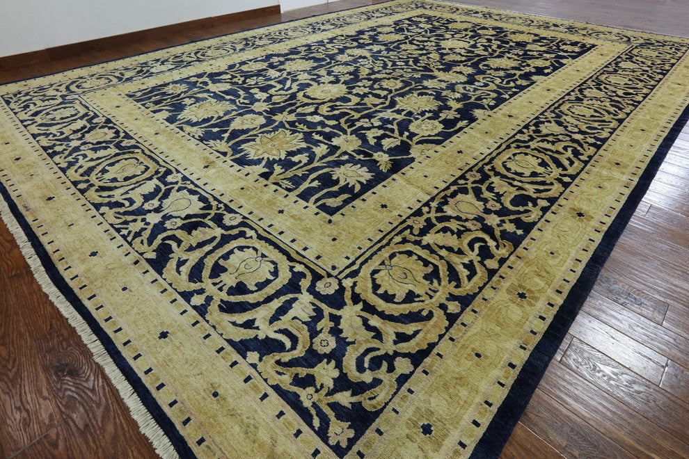 14'x20 Traditional Navy Blue Peshawar Hand Knotted Oriental Rug, W2276