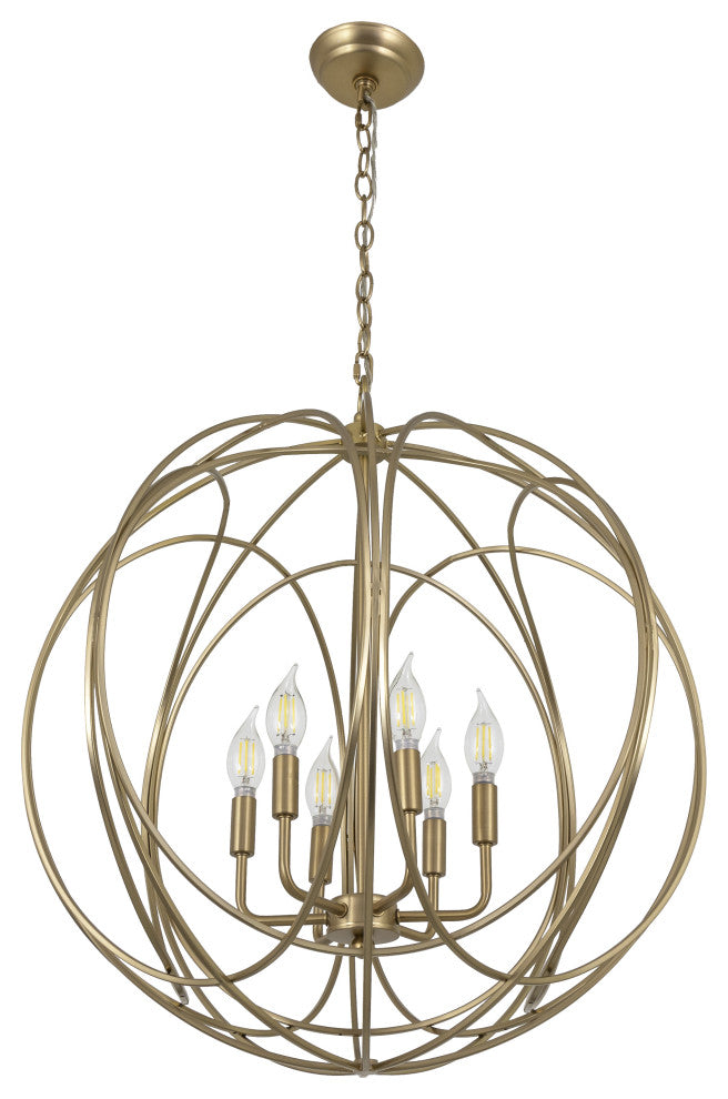 Yosemite Home Decor 6 Light Chandelier, Satin Brass Finish