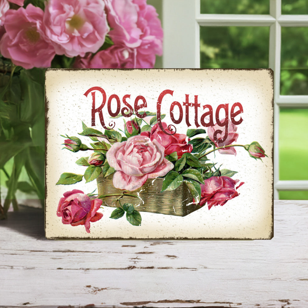 Basket of Pink Roses Victorian-Style Sign