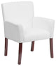White Leather Executive Side Reception Chair With Mahogany Legs