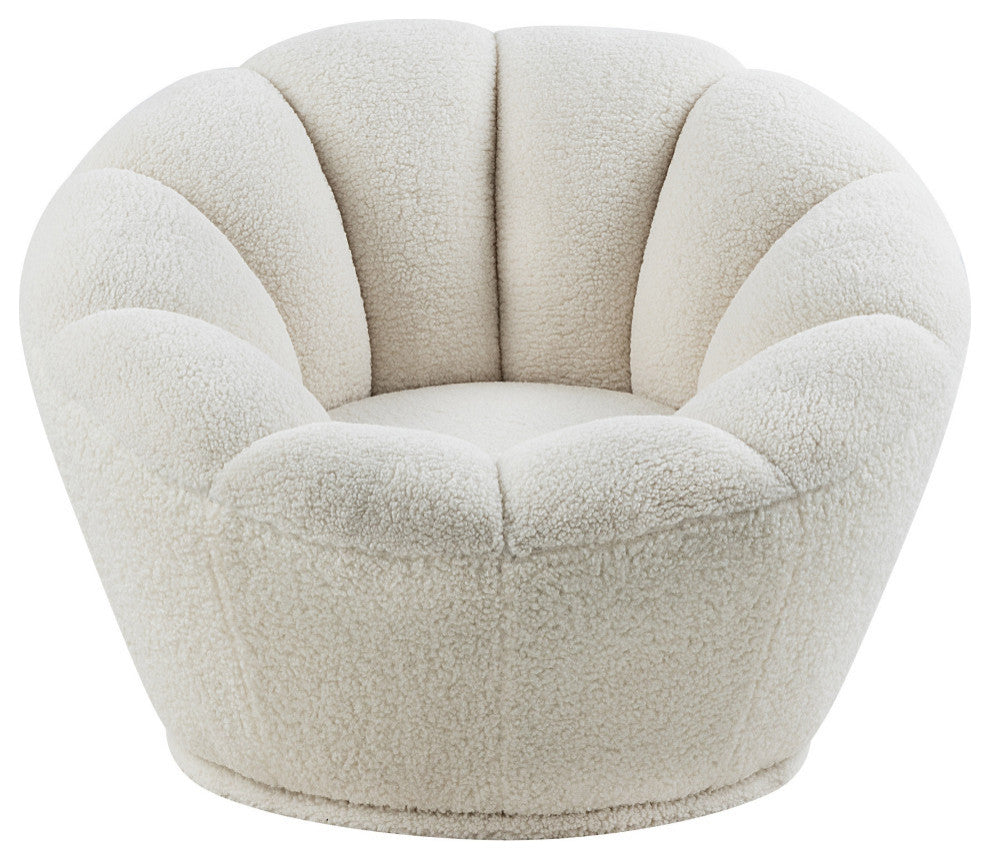 Dream White Faux Sheepskin Fur Swivel Accent Chair