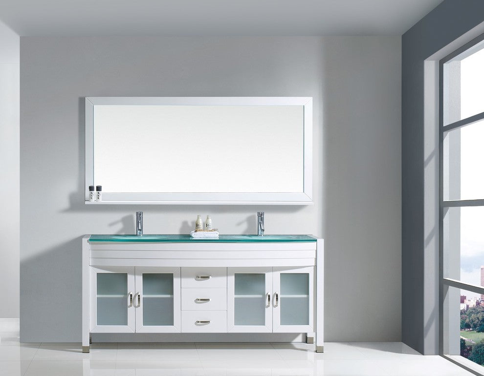 Virtu Ava 71" Double Bathroom Vanity, Espresso, Polished Chrome Faucet, Mirror