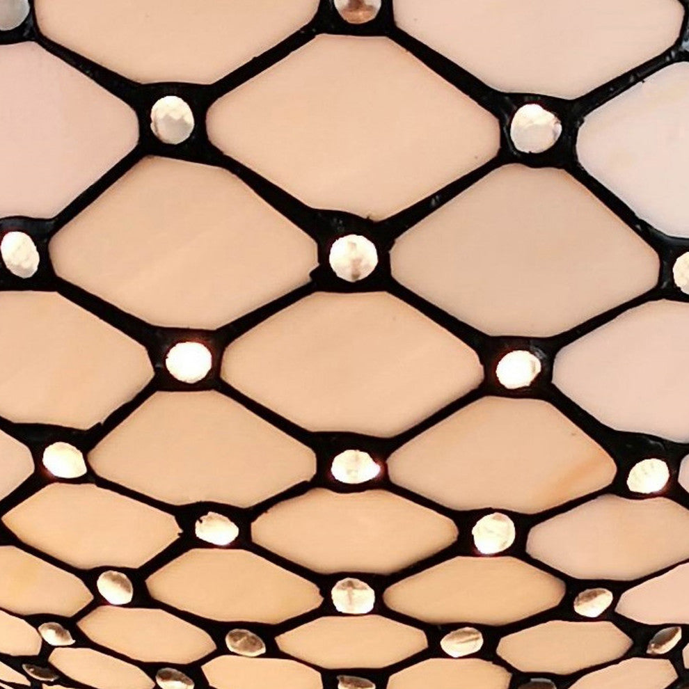 Tiffany Style 2 Light Impearled Semi-Flush Ceiling Lamp, 16" Wide