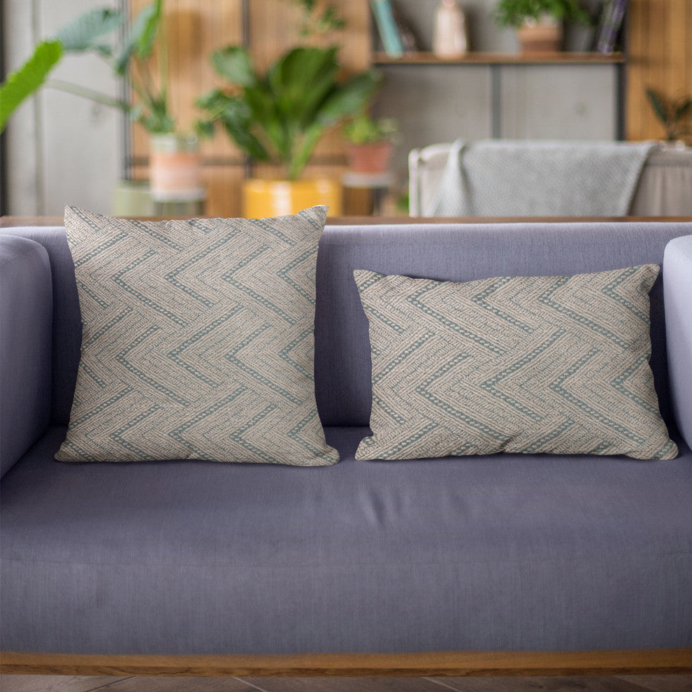 Plutus Blue Triangles Abstract Luxury Throw Pillow, 18"x18"