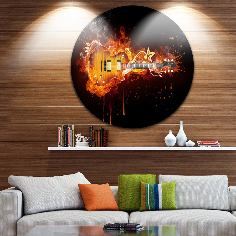 Electric Guitar, Abstract Digital Art Round Wall Art, 11"