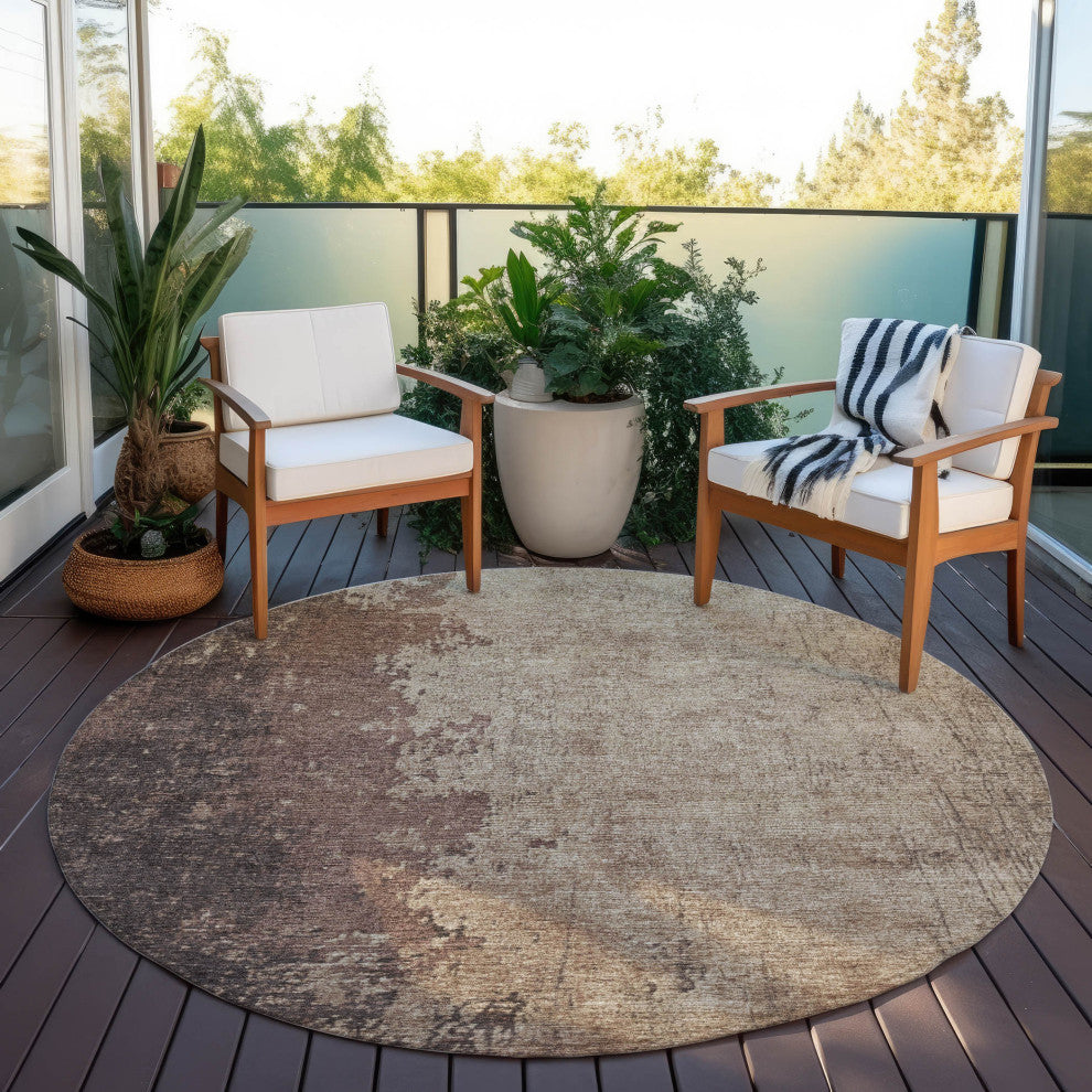 Machine Washable Indoor/Outdoor Chantille ACN1904 Chocolate 8' x 8' Round Rug