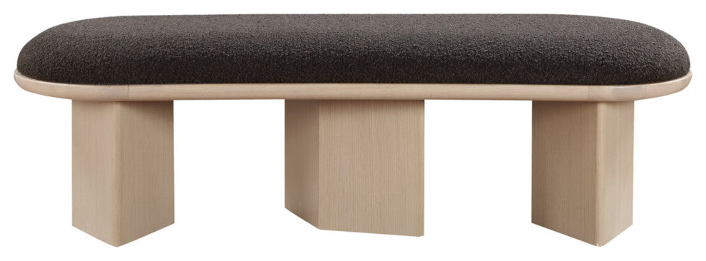 Wilshire Boucle Fabric Upholstered Bench, Brown, Natural Oak Finish