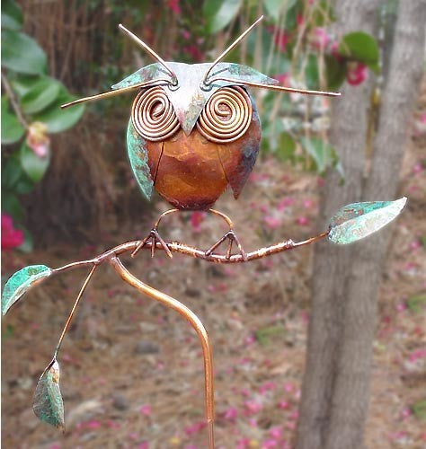 Handcrafted Copper Owl Garden Stake