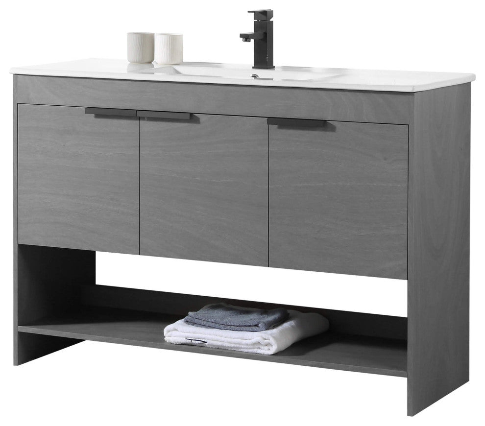 Phoenix Bath Vanity With Ceramic Sink - Full Assembly Required, Classic Grey, 48 Inch