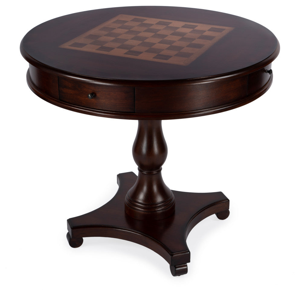 Fredrik 34"D Round Wood 4-Drawer Game Table, Cherry