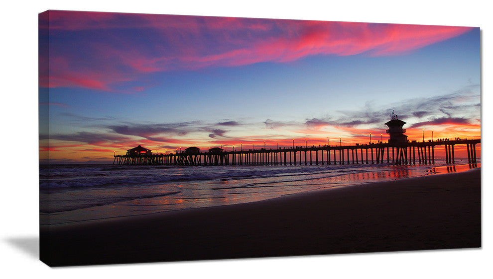 "Sea Bridge in California With Red Clouds" Seascape Wall Art, 32"x16"