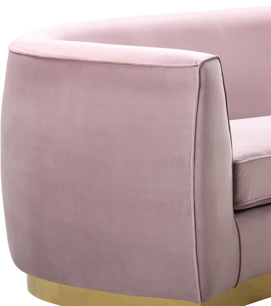 Julian Velvet Upholstered Loveseat, Pink, Gold Base