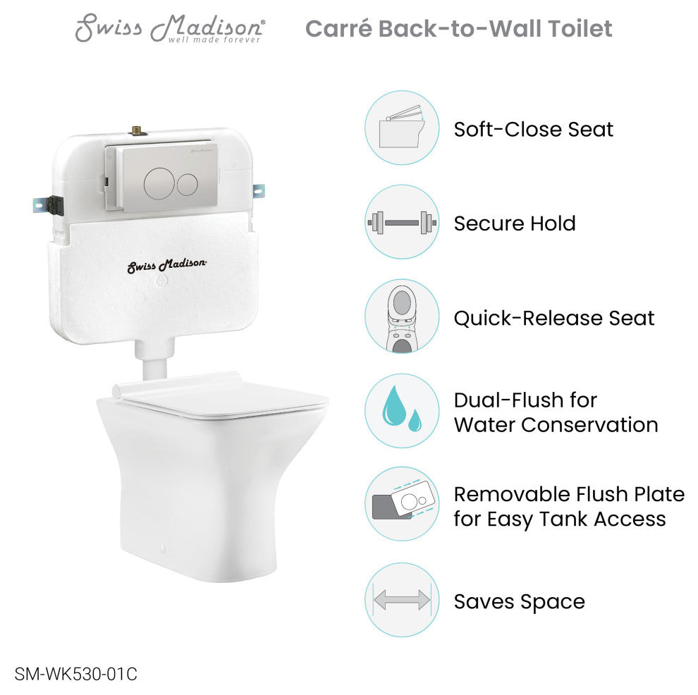 Carre Back to Wall Toilet Bowl Bundle, Glossy White