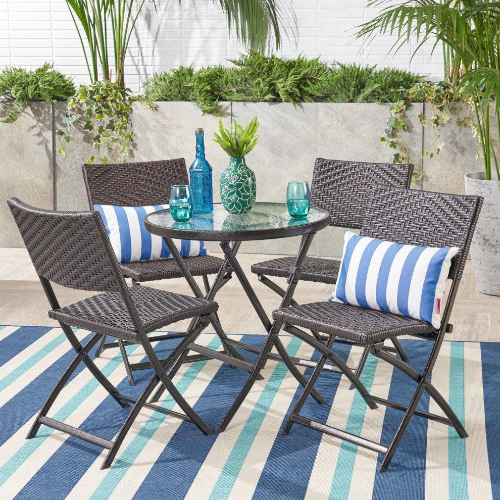 GDF Studio 5-Piece Jason Outdoor Multi-Brown Wicker Folding Dining Set