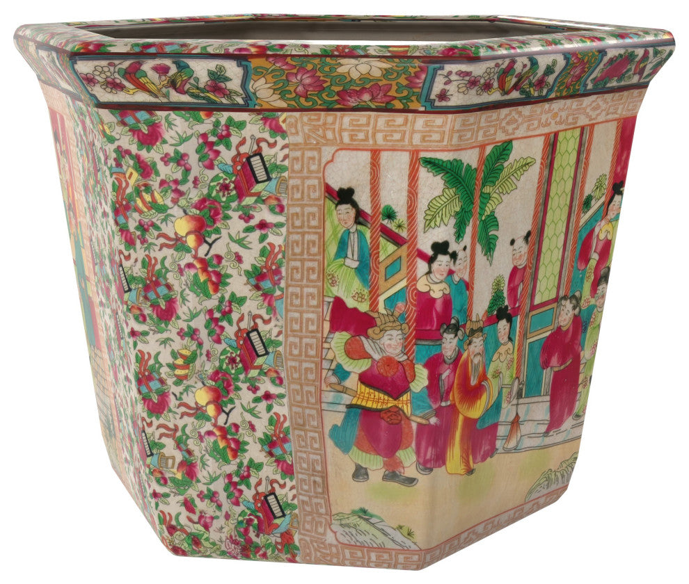 10" Rose Medallion Porcelain Flower Pot