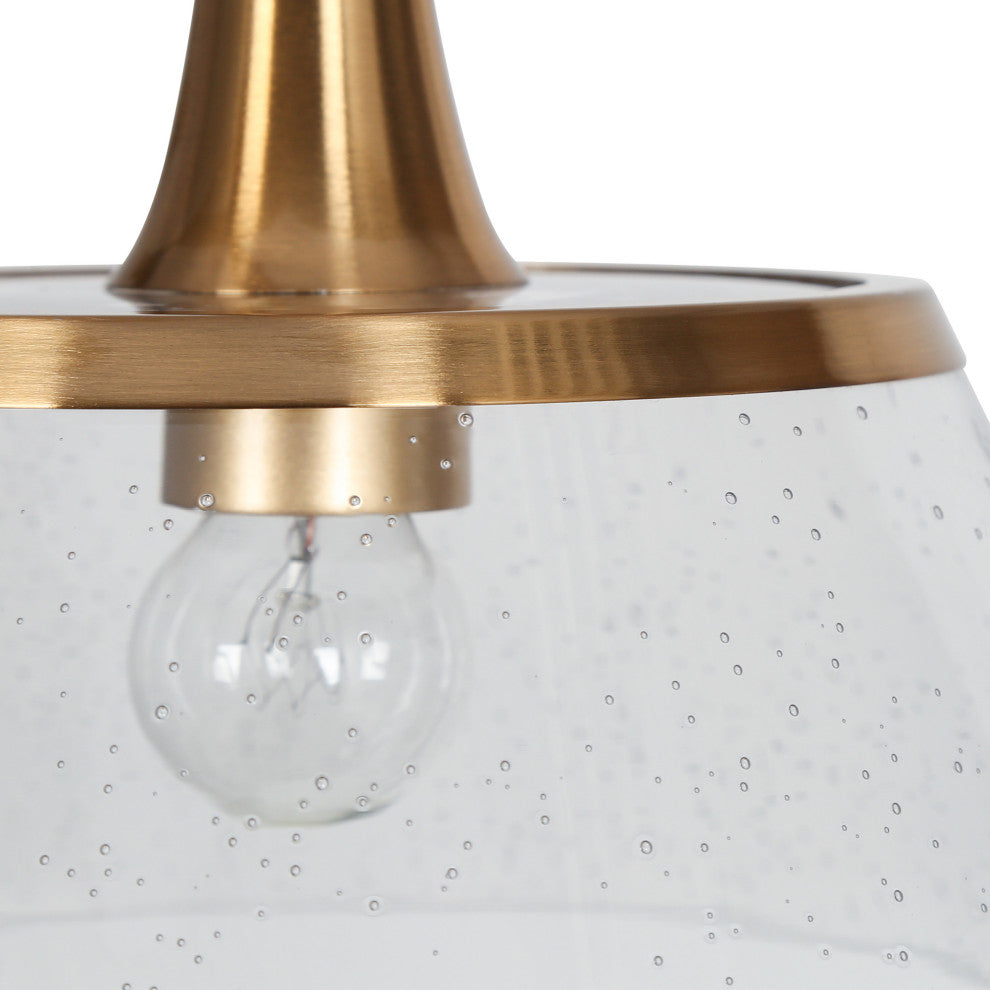 LNC 3-Light Polished Gold Modern Linear Kitchen Island Light, Seeded Glass