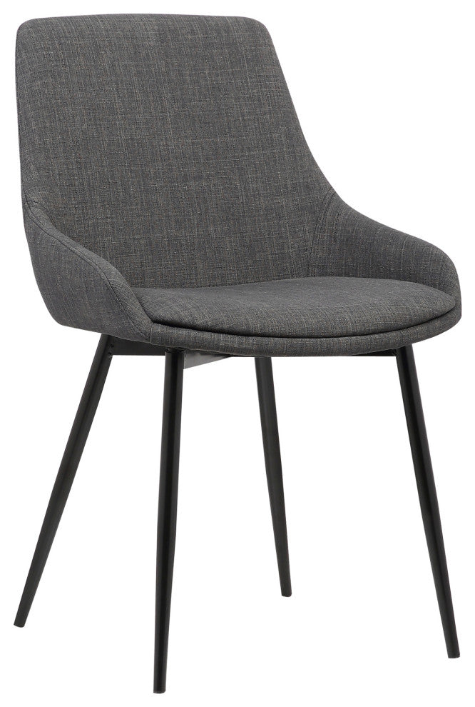 Mia Contemporary Dining Chair With Black Powder Coated Metal Legs, Charcoal