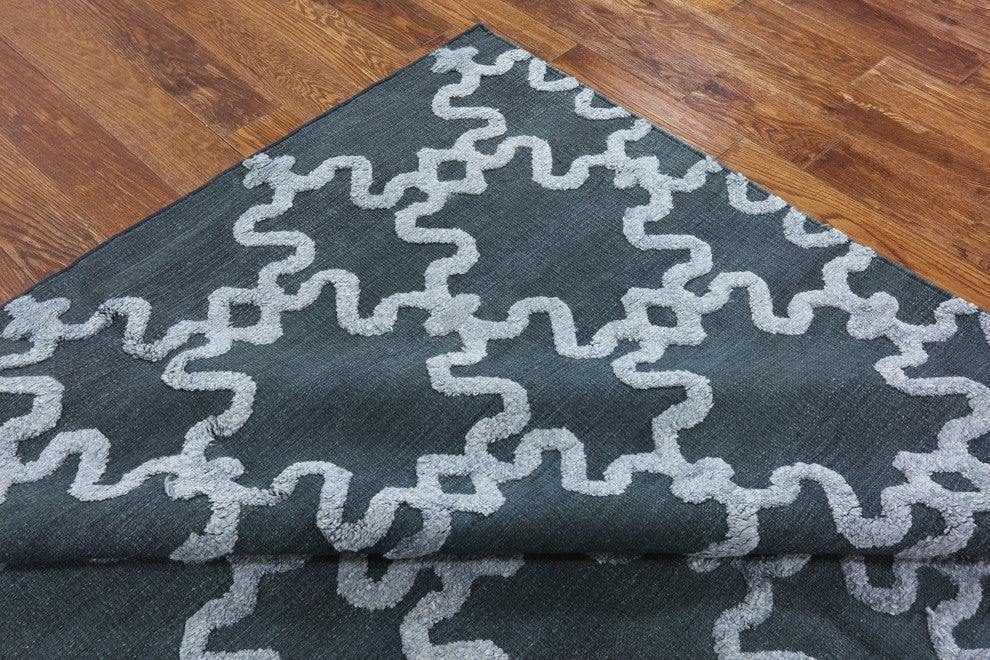 Moroccan Blue Modern Hand-Knotted Oriental Wool Rug, 6'x9'