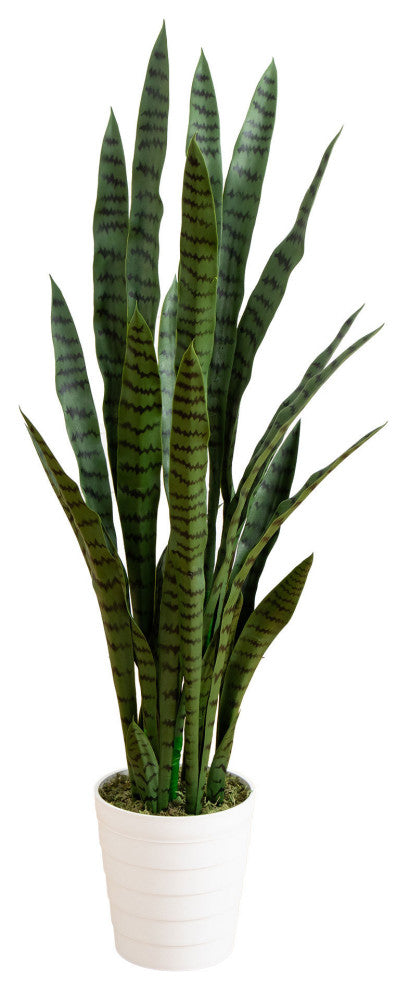 4ft. UV Resistant Artificial Sansevieria Plant, White Decorative Planter