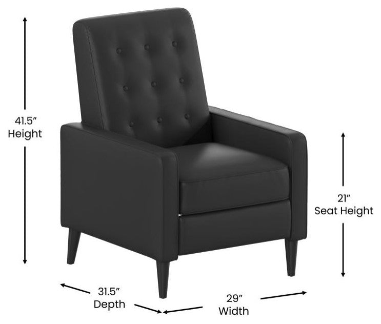 Ezra Upholstered Button Tufted Pushback Recliner, Black