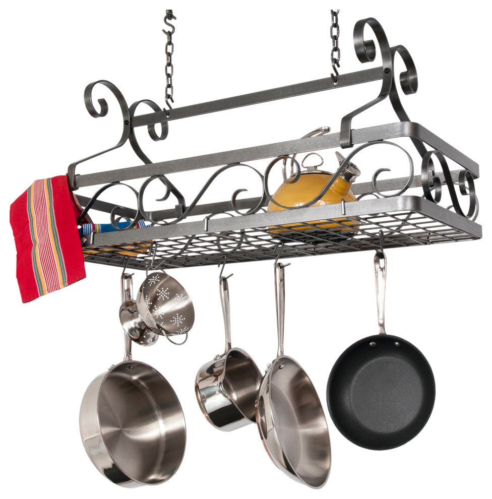 Handcrafted Decor Basket Rack Large w 12 Hooks Hammered Steel