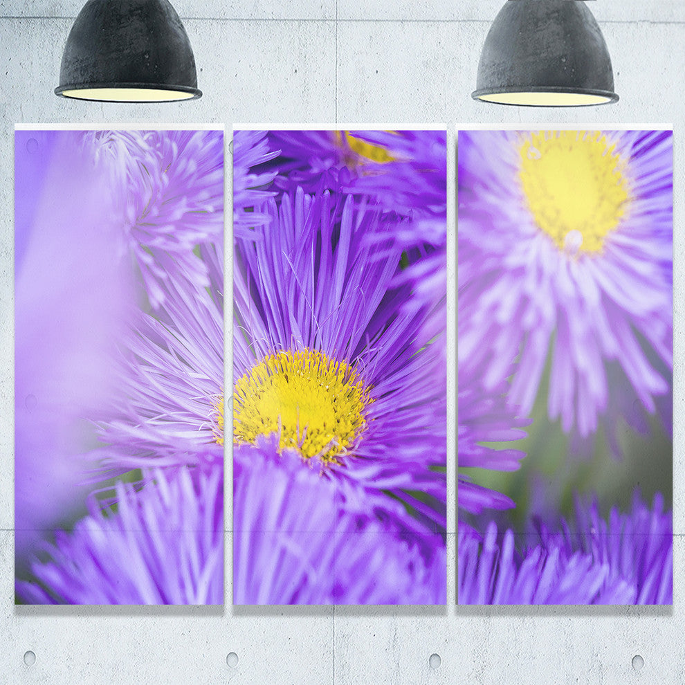 "Bunch of Large Violet Flowers" Metal Wall Art, 3 Panels, 36"x28"