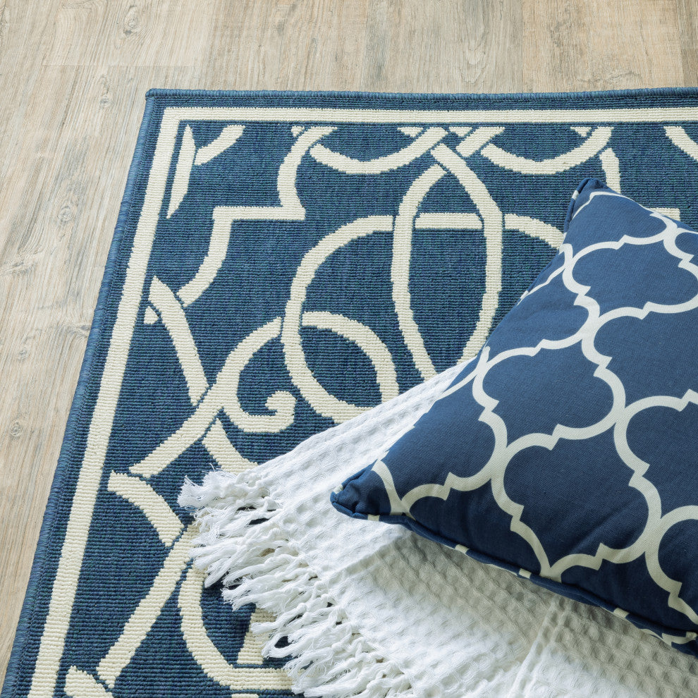 Madelina Lattice Scrollwork Navy Indoor or Outdoor Rug, 3'7"x5'6"