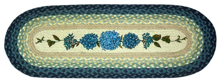 Earth Rugs OP-362 Blue Hydrangea Oval Patch Runner 13" x 36"
