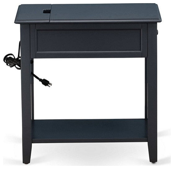 Mid Century Night Stand For Bedroom, 1 Wooden Drawer, Navy Blue Finish