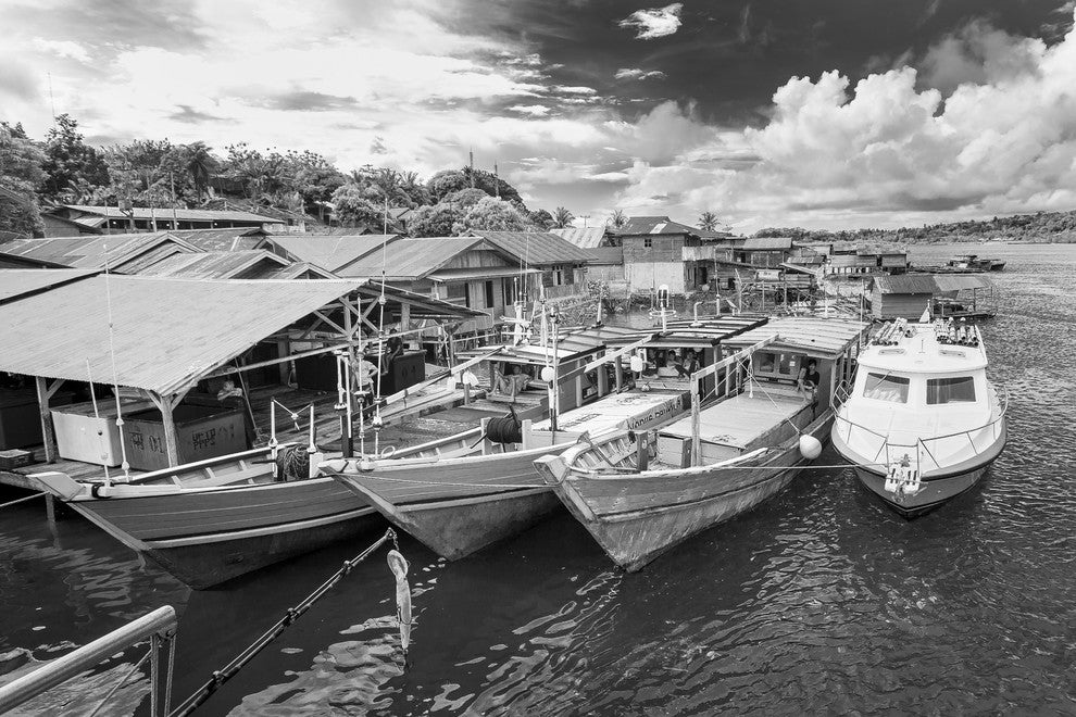Mentawai Boats Bw, Canvas Giclee, 24" X 16"