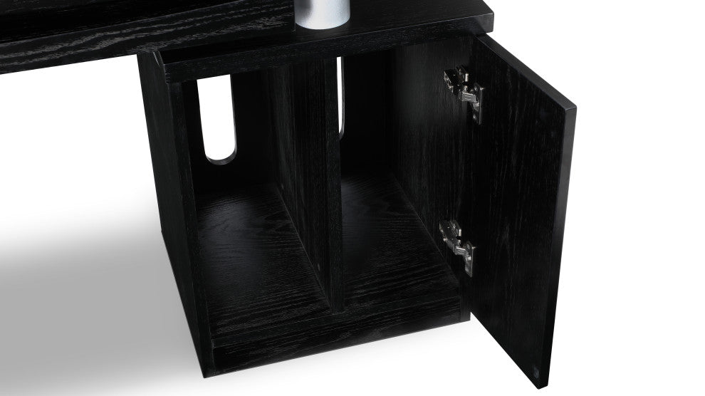 Pierce Black Oak Desk With Storage, Right
