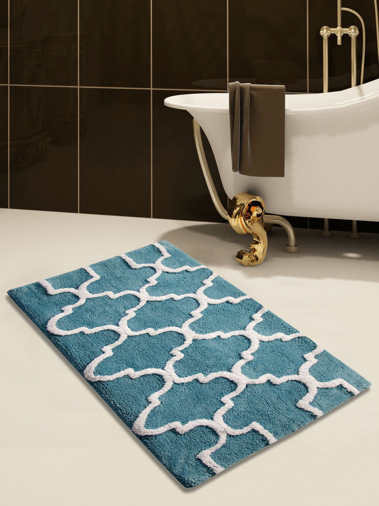 GSF 180 Geomatrics Cotton Bath Rug, 2-Piece Set, Arctic Blue, 24"x17"/34"x21"