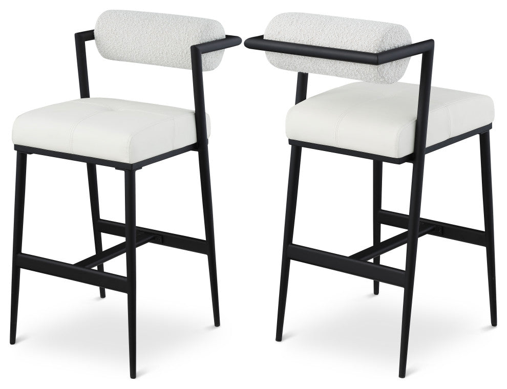 Stryker Boucle Fabric and Faux Leather Stool, Set of 2, Cream