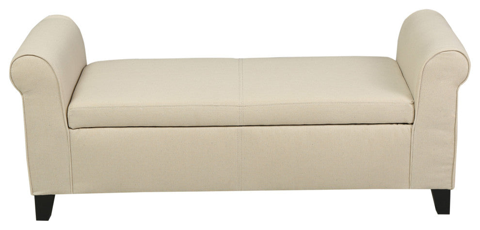GDF Studio Hayes Contemporary Fabric Storage Ottoman Bench with Rolled Arms, Beige