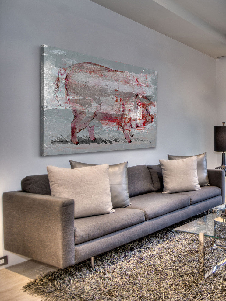 "Red Pig" Painting Print on Wrapped Canvas, 24"x16"