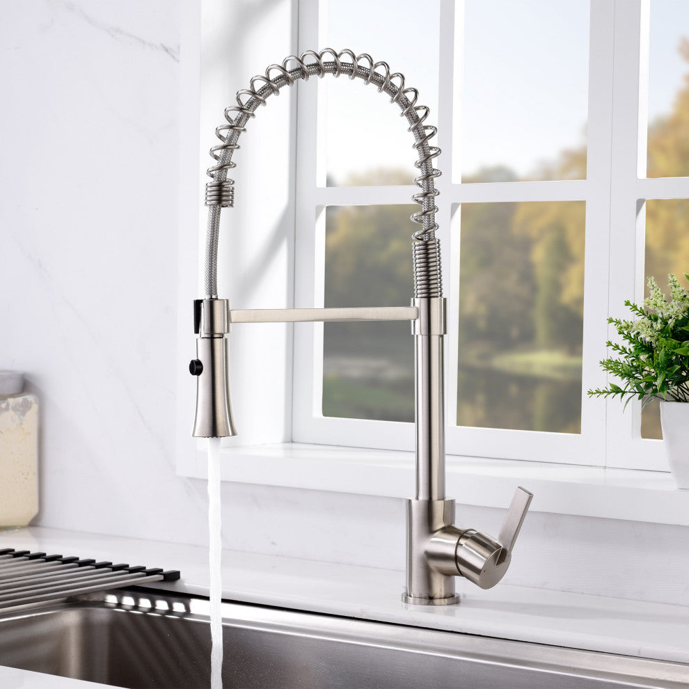Luxier KTS13-T Single-Handle Pull-Down Sprayer Kitchen Faucet, Brushed Nickel