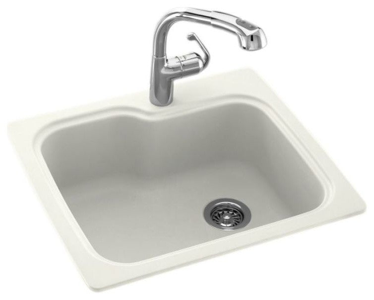 Swan 25x22x9 Solid Surface Kitchen Sink, 1-Hole, Bisque