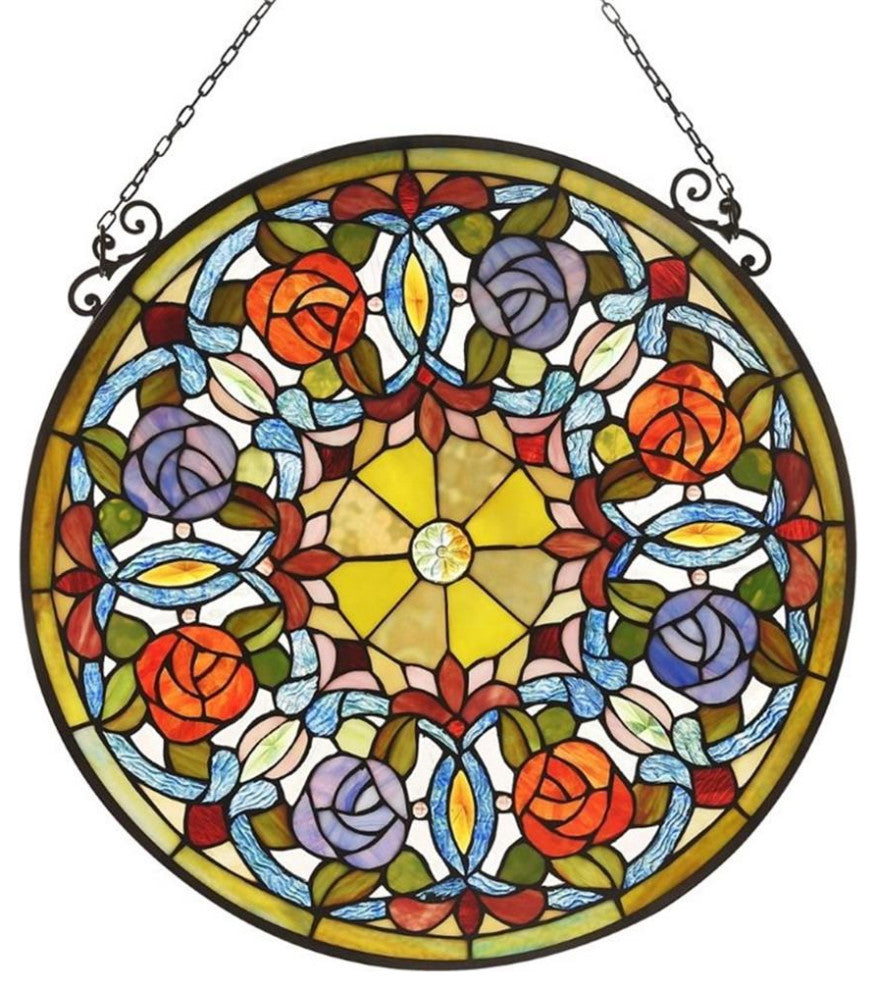 CHLOE Anemone Floral Tiffany-glass Window Panel 24" Wide