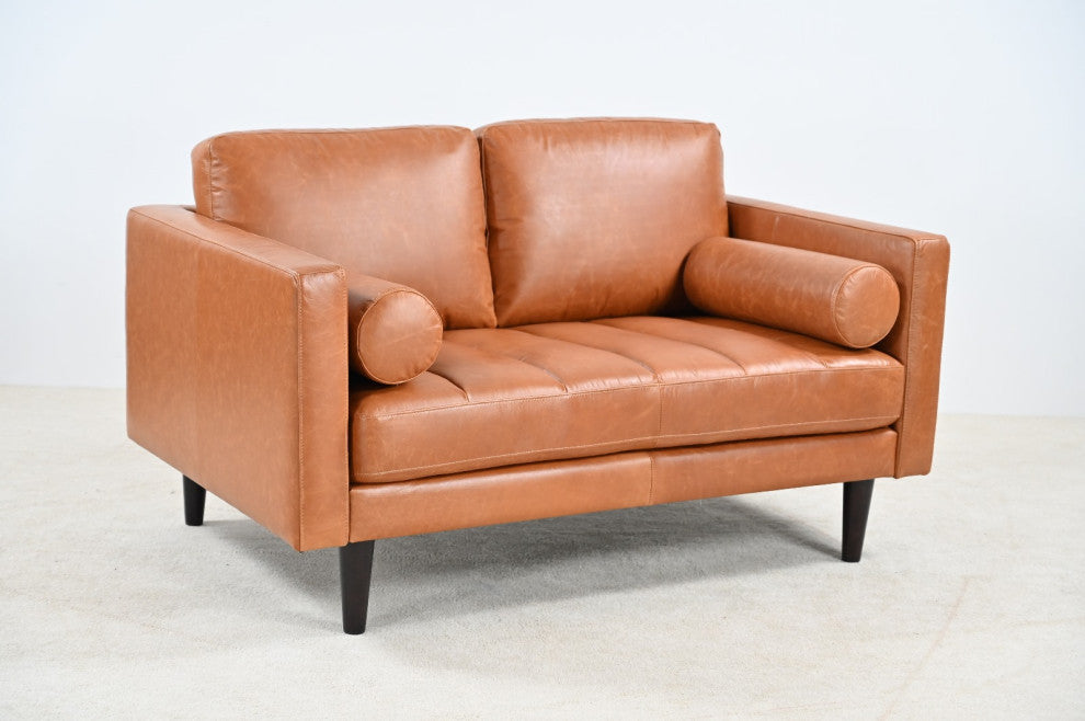 Philippe Top Grain Leather Love seat - Tan