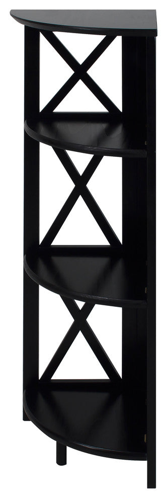 Montego 3-Shelf Corner Folding Bookcase With Mantel Top, Black