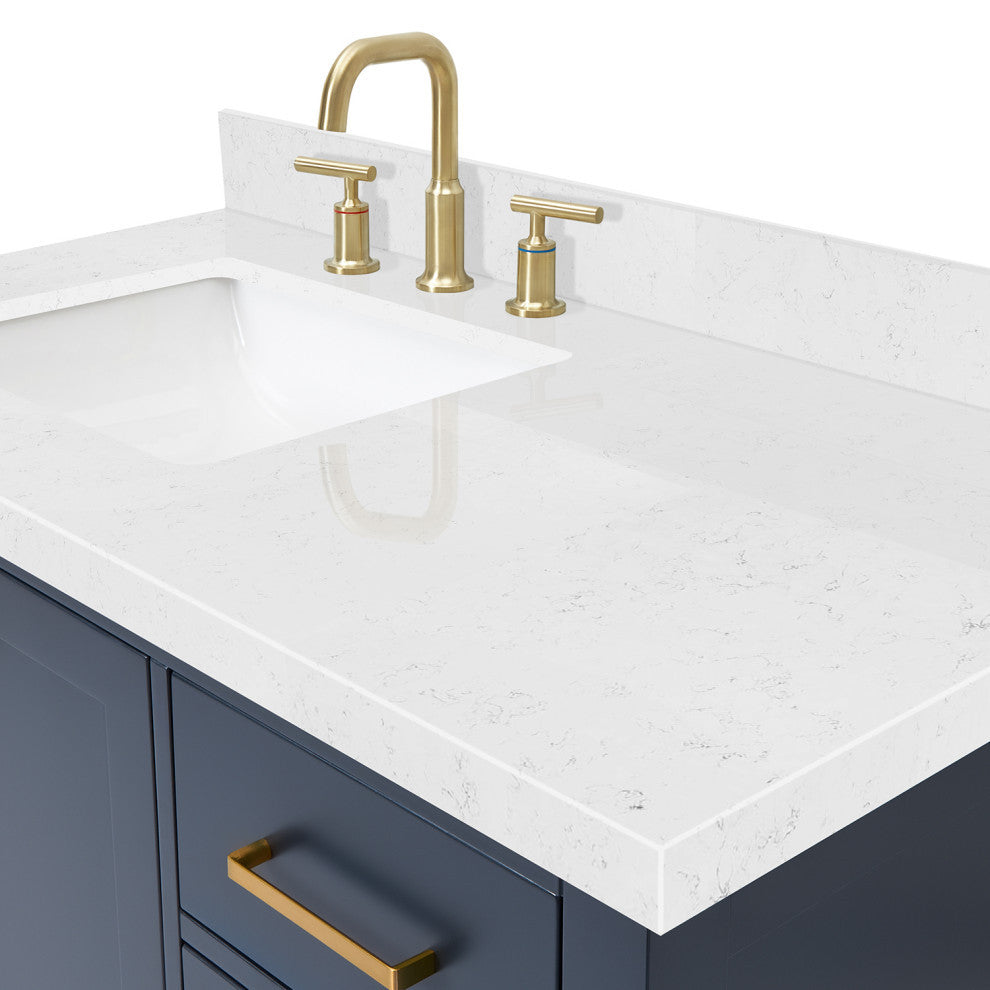 Ariel Cambridge 42" Left  Single Rectangle Sink Vanity, Carrara Quartz