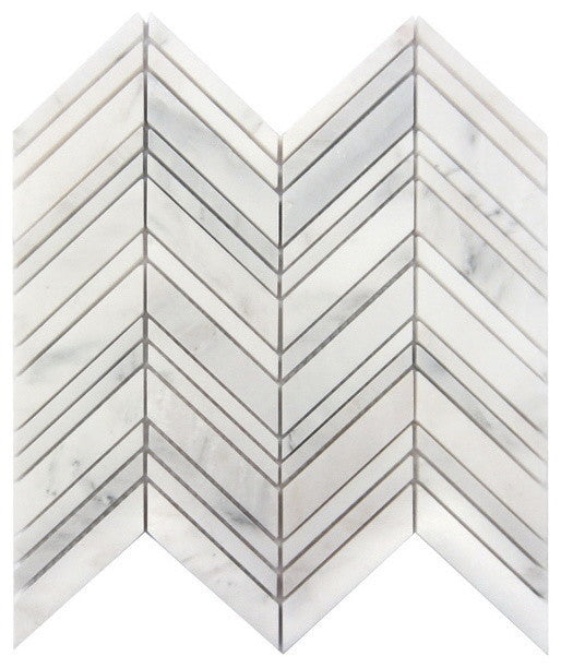 Interlocking Polished Tile, Arabescato Carrara Chevron, 50 Sq. ft., 12"x12"