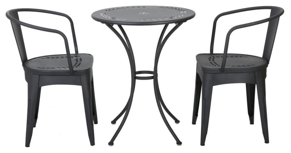 GDF Studio Tottenham Outdoor 3-Piece Black Iron Bistro Set