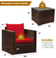 Costway 3PCS Patio Rattan Furniture Set Sofa Cushioned Garden Red