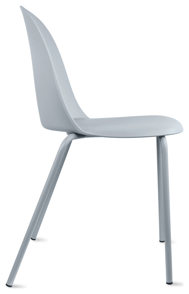 Set of 4 Stackable Modern Dining Stacking Chairs Plastic Metal Chrome Legs, Gray